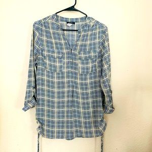 Cocomo Women roll-tab Sleeve printed Top size S - plaid blouse with bags